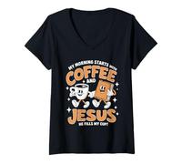 Donna Gesù Maglietta Da Uomo Donne Cristianesimo Cristo Coffee Maglietta con Collo a V