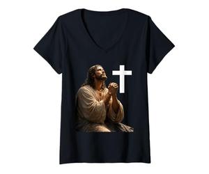 Donna Gesù nel Getsemani Pregando Prima del tradimento Maglietta con Collo a V