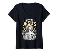Donna Gesù nel Tuo Cuore Raggi Christian Streetwear Maglietta con Collo a V