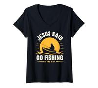 Donna Gesù retrò ha detto di andare a pescare - Christian Fisherman Luca 5:14 Maglietta con Collo a V