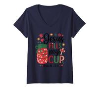 Donna Gesù riempie la mia Tazza Bibbia Verso Cristiano Fede Natale Maglietta con Collo a V