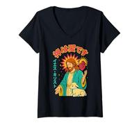 Donna Gesù Sacro Cuore Agnello Dio è Amore Christian Manga Anime Maglietta con Collo a V