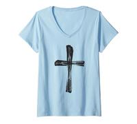 Donna Gesù Santa Croce Religiosa Cristiana Fede Regalo Ragazzi Ragazze Maglietta con Collo a V