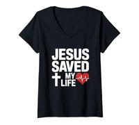 Donna Gesù Saved My Life Christian Faith Maglietta con Collo a V