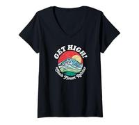 Donna Get High! Climb Mount Rainier Funny National Park Vintage Maglietta con Collo a V