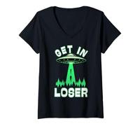 Donna Get in Loser, UFO Cospirazione Credere Abduction Alien Amante Maglietta con Collo a V