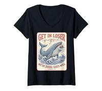 Donna Get in Loser We're Doing Gods Will Jonah 1:17 Christian Maglietta con Collo a V
