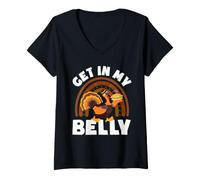 Donna Get in My Belly Cool Turkey Divertente Ringraziamento Maglietta con Collo a V