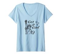 Donna Get It Girl Statua della libertà Maglietta con Collo a V