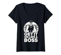 Donna Get It On Like A Boss - Ibiza Final Boss Stag Party Divertente Maglietta con Collo a V
