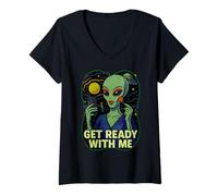 Donna Get Ready With Me Alien Meme Divertente GRWM Extraterrestre Des Maglietta con Collo a V