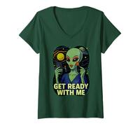 Donna Get Ready With Me Alien Meme Divertente GRWM Extraterrestre Maglietta con Collo a V