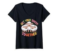 Donna Get Your Sheep Together Promemoria di Vita, Risata - Maglietta con Collo a V