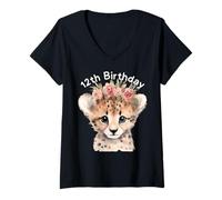 Donna Ghepardo Birthday Girl 12th Birthday Zoo Party Outfit Boy Maglietta con Collo a V