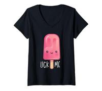 Donna Ghiacciolo Divertente Lick Me Kawaii Ice Summer Maglietta con Collo a V