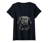 Donna Ghirlanda floreale per cani boxer - Arte vettoriale in scala di grigi Maglietta con Collo a V
