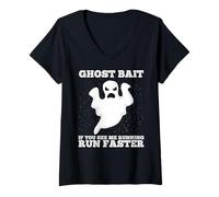 Donna Ghost Bait Se Mi Vedi Correre Corri più Veloce a Caccia di Fantasmi Maglietta con Collo a V