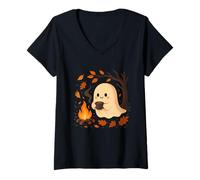 Donna Ghost By Campfire con Tazza Maglietta con Collo a V