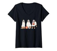 Donna Ghost Dogs Bernese Mountain Spooky Dog Halloween Maglietta con Collo a V