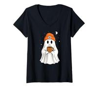 Donna Ghost Hot Coffee Halloween Beenie Hat Ragazzi Ragazze Maglietta con Collo a V