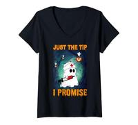 Donna Ghost Nurse Funny Halloween Costume Just The Tip I Promise Maglietta con Collo a V