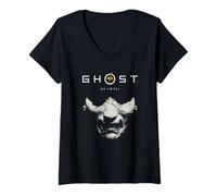 Donna Ghost of Yotei Samurai Mask with Logo Video Game Maglietta con Collo a V