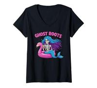 Donna Ghost Roots Estetica Summerween Hair Dye Look Halloween Maglietta con Collo a V
