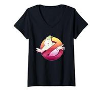 Donna Ghostbusters 80s Neo Logo Synthwave Cool Zuul Tramonto Vintage Maglietta con Collo a V