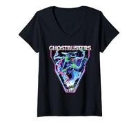 Donna Ghostbusters Hellhound Arcade Art Movie Fun 1984 Anni '80 Classico Maglietta con Collo a V