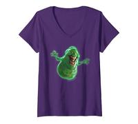 Donna Ghostbusters Slimer Large Face Portrait Maglietta con Collo a V, Viola, XL