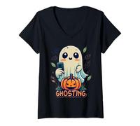 Donna Ghosting LOL Spettrale, Dolce e totalmente testuale in grado Maglietta con Collo a V