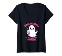 Donna Ghosting Persone È nella Mia Genetica Grazie papà Halloween Maglietta con Collo a V
