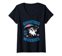 Donna Ghosting Tutte Le Mie preoccupazioni Divertente Maglietta con Collo a V