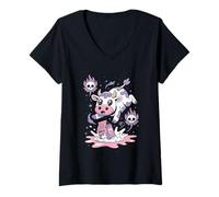 Donna Ghostly Demon Cow Evocazione Cerchio Pastello Goth Maglietta con Collo a V