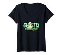 Donna Ghostly Greetings Retro Ghost Halloween Festive 31 Ottobre Maglietta con Collo a V