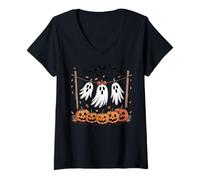 Donna Ghosts Carini zucche di Zucca appesa Halloween Maglietta con Collo a V