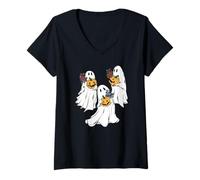 Donna Ghosts Holding Zucche Halloween Maglietta con Collo a V