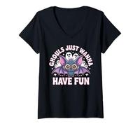 Donna Ghouls Just Wanna Have Fun Halloween Design Maglietta con Collo a V
