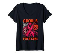 Donna Ghouls Rosa di Halloween per Un Supporto al Cancro della Donna Carina Cura Maglietta con Collo a V