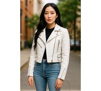 Donna Giacca Corta Corto Corpo Gotico Top Bianco Chic Chiodo Vera Pelle