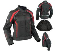 Donna Giacca Moto Tessuto Impermeabile Traspirante Riflettente Rosso