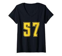 Donna Giallo Numero 57 Uniforme Numerata Squadra Sportivo Maglietta con Collo a V