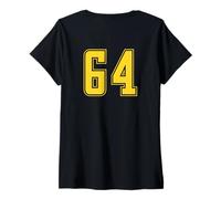 Donna Giallo Numero 64 Uniforme Numerata Squadra Sportivo Maglietta con Collo a V