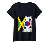Donna Giamaica Corea del Sud Mezza Bandiera Giamaicana Corea del Sud Maglietta con Collo a V