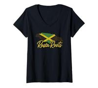 Donna Giamaica Rasta Roots Apparel Bandiera Isola Giamaicana Love Reggae Maglietta con Collo a V