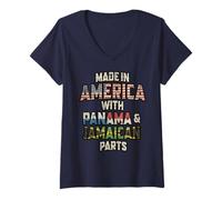 Donna Giamaicano E Panama Made in America Mix Heritage Vintage Maglietta con Collo a V