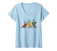 Donna Giamaicano Reggae Rastafari Rasta Birds Giallo Red Green Maglietta con Collo a V