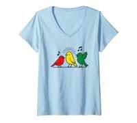 Donna Giamaicano Reggae Rastafari Rasta Birds Giallo Red Green Maglietta con Collo a V