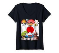 Donna Giappone Bandiera Giapponese Fiore di ciliegio Sakura Monte Maglietta con Collo a V