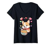 Donna Giappone Cina Giapponese Cani Tagliatelle Bambini Ragazze Maglietta con Collo a V
